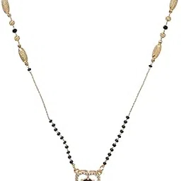 Stylish Gold-Plated Mangalsutra Necklace with AD Stone Studded Modern Pendant, Ethnic Traditional Black Beaded Contemporary Fashion Tanmani Chain Jewellery Gift for Women and Brides-29-image-57