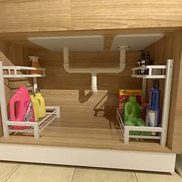 Metal 2-Layer Under Sink Organizer for Kitchen - Multi-Purpose, Space-Saving Storage Rack, Two-Tier Shelf Cabinets Organizer (Marble White)-picture-14