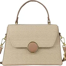 wyscan Women’s Beige Jute Texture Sling Bag – Stylish Faux Leather Top Handle Satchel with Gold Ring Clasp & Detachable Crossbody Strap-picture-22
