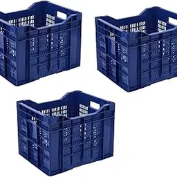 Thijaari Plastic Heavy Duty Multipurpose Small Crates - 3 Pieces (Blue)-image-3