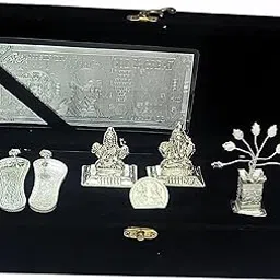 RELBEES Diwali Gift Set for laxmi puja/Silver Laxmi Ganesha murti/Silver Tulsi/Silver Coin/999 Silver Note/Silver Laxmi ji charan paduka(3inch) fo Diwali puja,Diwali Gifts,Family,Friends,Gift Hamper-picture-34