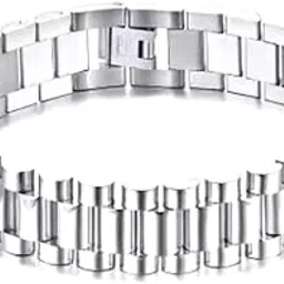 fashion frill Stylish Bracelet for Men Silver Chunky Wide Stainless Steel Bracelet for men Gift for Him-picture-19