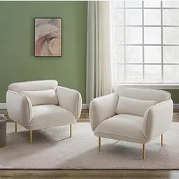 WASKOW ART HUB Velvet Armchair Modern Accent Chair with Gold Metal Legs,Tuffted Single Sofa Chair 3X Comfortable for Living Room Bedroom (Beige, Tow Sofa Chair)-image-16