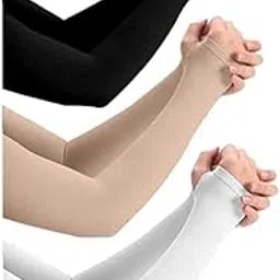 CRYSTAL ZONE Hand Gloves, Cooling Arm Sleeves Cover for Men Women 3-Pair Combo Skinny fit Unisex Cotton UV Protection Arm Sleeves - (White,Skin,Black)-picture-26