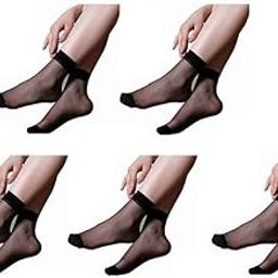 infispace Women & Girl's Ultra-Thin Transparent Nylon Ankle Length Summer Black Socks (Pack of 5)-picture-38