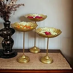 Set of 3 Urli Bowl for Home Decor | Handcrafted Urli Stand Set of 3 for Floating Flowers & Tea Light Candles | Diwali Decoration Items, 10 Inch (Taj Set)-picture-25