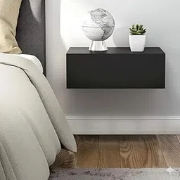 Cozystent Modern Floating Bedside Table with Drawer | Wall Mounted Nightstand for Bedroom, Living Room | Book Rack Space Saving Hanging Shelf |for Lamp, Laptop & Décor (Black)-image-96