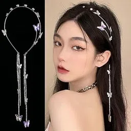 honey accessories pack of 1pcs Wedding Rhinestone Butterfly Headband Crystal Tassel Hair Hoop Band Vintage Headwear Bridal Wedding Hair Accessories for Women Girls-picture-31