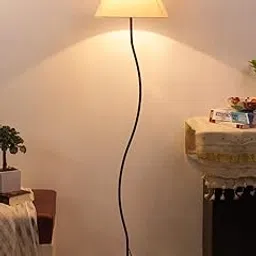 AMDHOME Conical Curvy Off-White Cotton Shade Floor Lamp with Black Base-picture-12