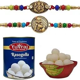 Yuvraj multicolors desingner 2 Rakhi pack of 2 brother & sweets rasgulla 500 gm with roli chawal pack-picture-19