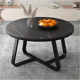S R A Enterprises Modern Black Round Coffee Table for Living Room – Luxury Marble Top Center Table with Metal Legs for Home, Office, and Lounge Decoration image 1