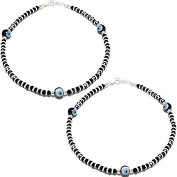 Three Evil Eye Nazariya Anklets (Payal) with Silver & Black Beads (Crystal) in 92.5 Sterling Silver for Girls and Women - Pack in Pair-image-11