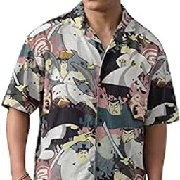 Samurai Jack: Warrior Men and Boys Short Sleeve Cuban Collar Black Graphic Printed Rayon Oversized Shirt-image-14