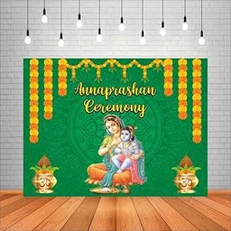 Party Baazaar Annaprashan Ceremony Backdrop for First Rice Ceremony | Cloth Banner (Pack of 1, Multicolor, Size: 4X3 Feet, Green)-picture-20