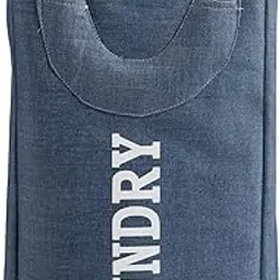 HOKIPO Folding Laundry Bag For Clothes, Round Collapsible Rectangular Storage Basket, 40 Ltr, Blue - Ar2651, Fabric, 32 Cm-picture-22