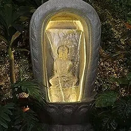 Shawshank Water Fountain Grey Temple Buddha Water Fountain Indoor Outdoor Fountain for Home Office Living Room Décor with LED Lights and Water Pump Set-image-2