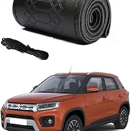 generic Car Steering Wheel Cover with Needle Thread Leather Sleeve Anti-Slip Breathable Full Black Color Suitable for Maruti Suzuki Brezza-picture-11