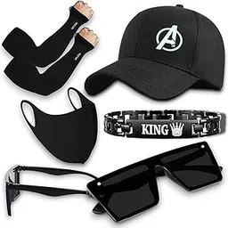 bekilyback Black Cap with Avenger, Arm Sleeves, Face Mask, Sunglasses, and King Bracelet Combo Pack of 5-picture-24