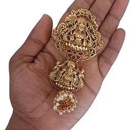 KGR Splash Lotus WIth Lakshmi Design Short Gold Plated Matt Finish Jada Billalu-picture-14