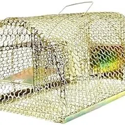 Decorative Metal Rat Trap, Gold Wire Mesh Cage Design, Vintage Style Pest Control Device-picture-34