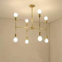 World of Chandelier 8 Holder- Modern Pendant Brushed Antique Brass Mid Century Sputnik Chandelier Ceiling Light Fixture for Hallway (Golden)-image-88