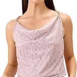 Globus Women Cowl Neck Metal Shoulder Strap Sequinned Party Top-image-16