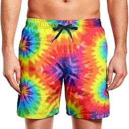 chroes Mens Swim Trunks Short Quick-Dry Swimming Trunks with Mesh Lining Fashion Trend Turnks |Tie-dye Rainbow |L-picture-4