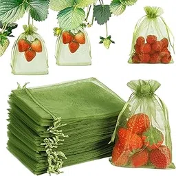 Shintop Fruit Protection Bags 4x6 inch, 100pcs Green Netting Cover Bags Drawstring Mesh Fruit Protector Bags Pest Barrier for Blueberries, Strawberries, Cherries-picture-11