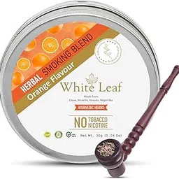 White Leaf Tobacco & Nicotine Free Smoking Mixture With 100% Orange Flavour Herbal Smoking Blend (makes 40 rolls) Tobacco Alternatives, Herbal Smoking Mix 1 Pack 30gm with Wooden Brown Bowl Pipe-picture-17