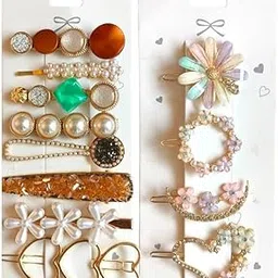 ANNACREATIONS Korean Style Pearl Metal Hair clips, Rhinestones Plastic Pearl Barrettes Flower Lock Pin Hair Accessories for Women & Girls (Pack of 12 Pcs) (Green)-picture-50