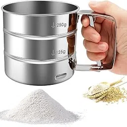 Flour Sifter-Stainless Steel Hand Held Flour Sifter,Flour Shaker Cup for Home Kitchen with Hand Press, Large Capacity Baking Sieve Cup for Icing Sugar Cake Flour (Silver)-picture-29