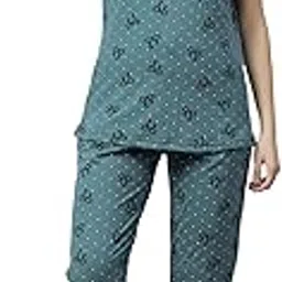 dzzo Women's Cotton Printed Night Suit Pajama Set – Soft & Comfortable Sleepwear for Women – Stylish Lounge Wear with Half Sleeves Top & Elastic Waist Pajamas-picture-14