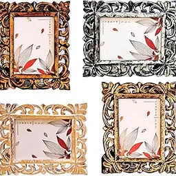 Set of 4 - Wooden Carved Photo Frame for Wall Hanging and Tabletops Display - 5 x 7 Picture Frame - Wood Carving Distressed Finish – (Gold, Copper, Silver and White Gold Foil)-picture-60
