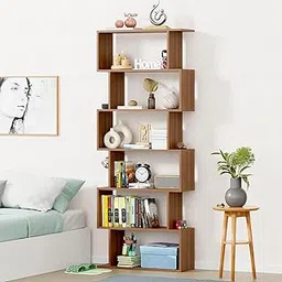 Lukzer 6-Layer S-Shaped Ladder Bookshelf | Engineered Wood Open Display Rack | Modern Bookcase for Living Room, Office & Bathroom | Home Storage Organizer (MR-002, Oak Brown, 178x70x24 cm, DIY)-picture-35