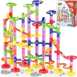 Gifts2U Marble Run Toy,130Pcs Marbulous Marble Run Starter Construction Child Building Blocks Toys with Glass Marbles for Kids and Parent-Child Marble Game-picture-15