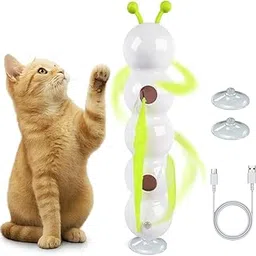 Qpets® Electric Cat Teaser Toy, Interactive Caterpillar Plush Teasing Tail Toy with Suction Cup Cat Bordom Self-Entertained image 1