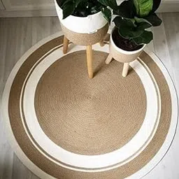 F R Creation Cotton Hand Woven Braided Carpet Rugs|Round Traditional Spiral Design Jute Door mat|Mat for Bedroom,Living Room,Dining Room,Yoga Size (2X2 Feet Beige White Cotton)-picture-38