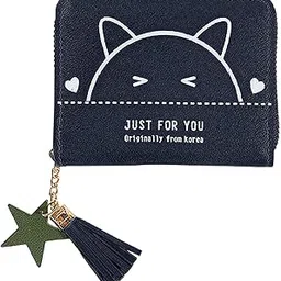 syga Wallet for Women's Short Cute Cat Zipper Mini Purse Card/Coin/Cash/Key Holder(Black)-picture-15