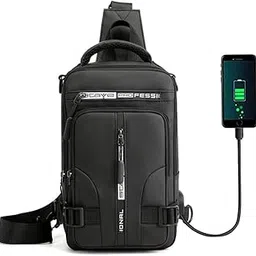 JBB Waterproof Sling Bag Crossbody Backpack for Men Women Multipurpose Waist Pack with USB Charging Port for Hiking Walking Black, Black, Modern-picture-19