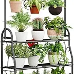 Snazzy Plant Stand 3 Tier Indoor Outdoor Tall Corner Hanging Plant Shelf Metal Flower Stands Ladder Plant Holder for Room Balcony Garden Patio Multiple Plants, Dark Grey-image-21