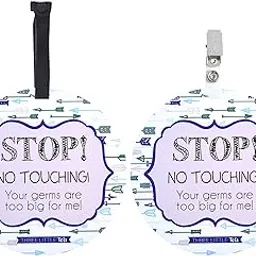 Three Little Tots Two Pack - Blue Arrow No Touching Baby Car Seat and Stroller Signs - CPSIA Safety Tested-image-1