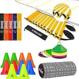 BELCO 6 Inch PVC Cones Pack of 10, 20 Space Markers, 4 Meter Ladder, 13 Inch Massage Foam Roller, and Loop Band Pack of 5 Combo (Style-3)-picture-10