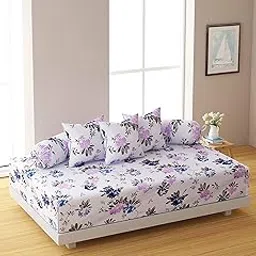 Swayam Diwan Set Cotton 6 Piece for Living Room Hall | Set of 6 Piece - 1 Diwan Sheet, 2 Bolster Cover, 3 Cushion Covers | Diwan Set - Blue Floral-picture-15