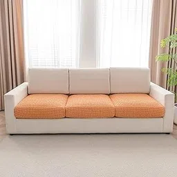 HOKIPO 240gsm Elastic Bubble Individual Seat Cushion Cover, 3-Piece Sofa Cushion Cover, Apricot (AR-5945-OR*3) image 1