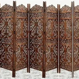 The Shine Wood Store 6-Panel Room Divider, Handcrafted Wooden Partition Screen, Lattice Design, Brown-picture-11