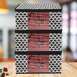 ANKIT INTERNATIONAL Organizer For Wardrobe (Pack Of 3) Storage Organizer For Saree | Shirts | Salwar Suit | Lehenga - Dress Organizer For Wardrobe - Saree Covers With Zip (PANBLK5589)-image-9