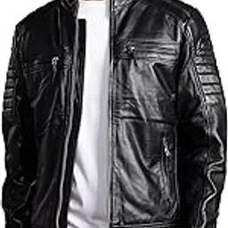leather retail Genuine Leather Casual Biker Jacket for Men (Black)-picture-19