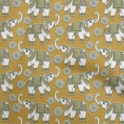 oneOone Cotton Poplin Yellow Fabric Kalamkari Craft Projects Decor Fabric Printed by The Yard 42 Inch Wide image 1