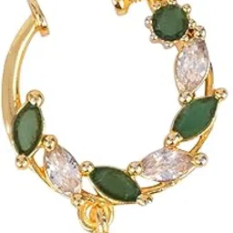 i jewels Gold Plated Traditional Ethnic Nose Ring/Nath Without Piercing Encased with Stones for Women (NL188G)-picture-40