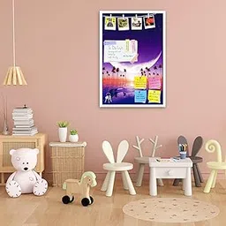 ArtzFolio Big Moon Over Purple Sunset at Tropical Sea | Bulletin Board Notice Pin Board | Vision Soft Board Combo with Thumb Push Pins & Sticky Notes | White Frame | 16 x 24 inch (41 x 61 cms)-image-98